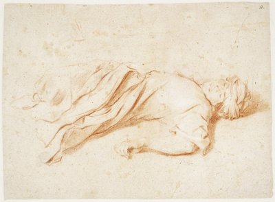 Reclining Male Figure in Oriental Dress. Verso: Sketch of Running Man and Sketch of Figure Reaching Out Arms by Aniello Falcone