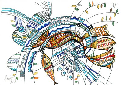 Vibrant Abstract Fish by Aniko Hencz