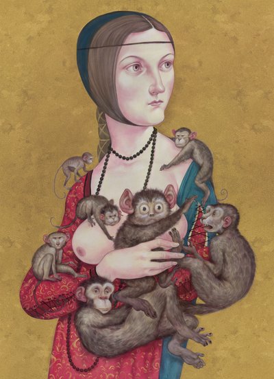 Woman With Monkeys by Anita Kunz