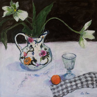 Still Life with White Tulips and a Glass by Ann Oram