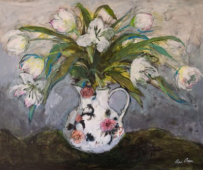 White Tulips in an Ironstone Jug, 2019 by Ann Oram