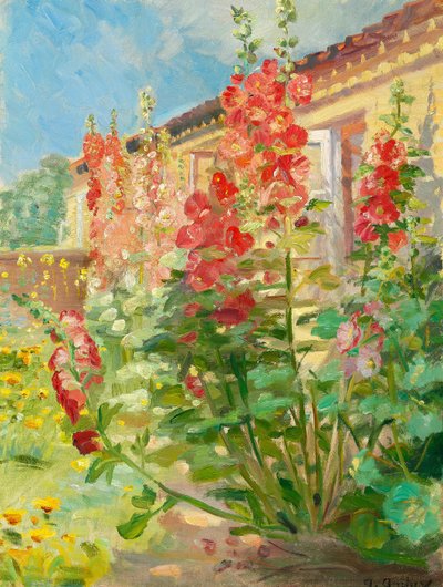 Red Hollyhocks in the Garden of the Ancher Family by Anna Ancher