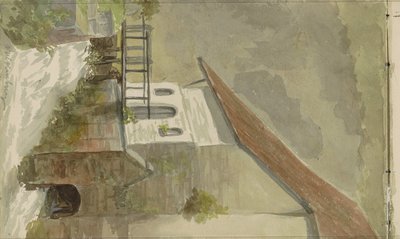 House by a canal in Valkenburg by Anna Catharina Maria van Eeghen (possibly)