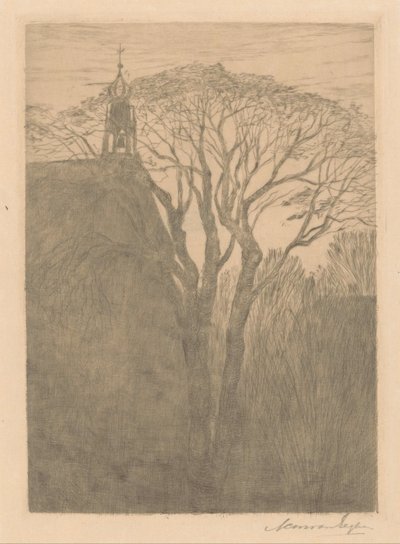 Tree by a Church by Anna Catharina Maria van Eeghen (signed by artist)