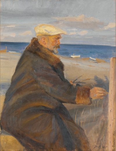 Michael Ancher Painting on the Shore by Anna Ancher
