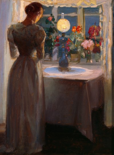 Young Girl in Front of a Lamp by Anna Kirstine Ancher