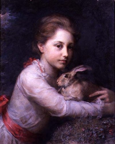 Portrait of Minna Sophia Farrer Holding a Hare by Anna Lea Merritt