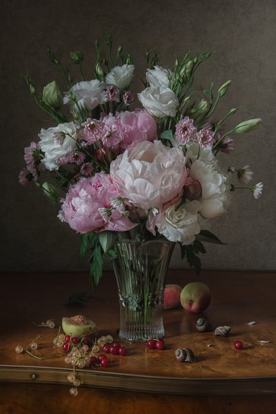 Peonies and Summer Fruit by Anna Petina