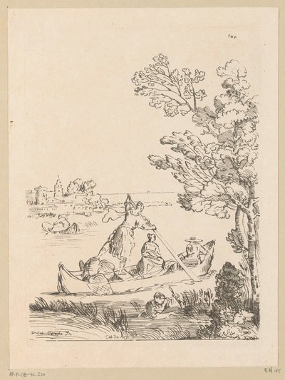 River Landscape with a Boat Rowed by a Woman, Cabinet du Roy (series title on object) by Anne Claude Philippe Caylus