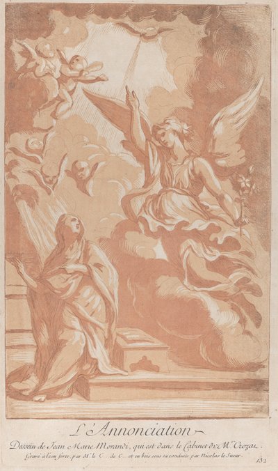 The Annunciation with the Virgin Kneeling at Left and Gabriel Appearing at Right by Anne Claude Philippe de Caylus