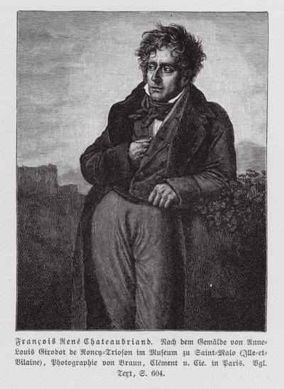 Francois Rene de Chateaubriand, French Writer, Politician and Diplomat by Anne Louis (after) Girodet de Roucy-Trioson