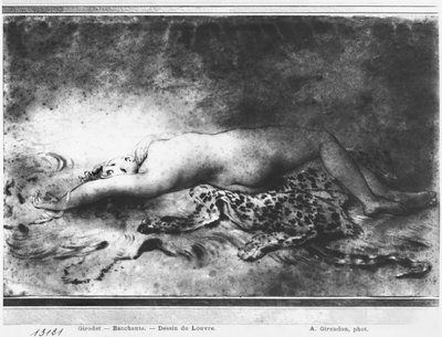 Naked young girl lying on an animal skin by Anne Louis Girodet de Roucy Trioson