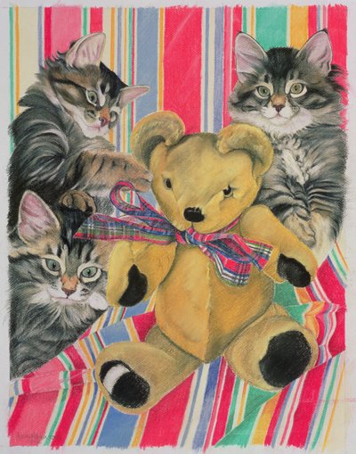 Kittens and Teddy by Anne Robinson