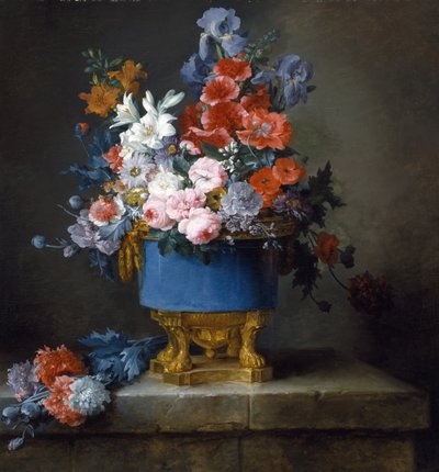 Bouquet of Flowers in a Blue Porcelain Vase by Anne Vallayer Coster