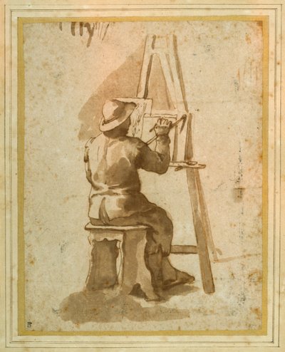 A young painter seated at his easel by Annibale (follower of) Carracci
