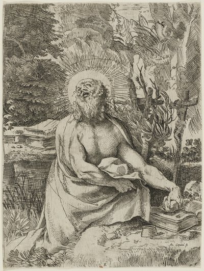 Saint Jerome in the Wilderness, c.1591 (etching with engraving on laid paper) by Annibale Carracci