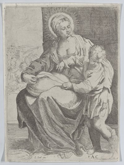The Virgin Seated Holding a Pillow on Her Lap with the Young Christ Standing at Right, 1580-1600 by Annibale Carracci