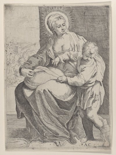 The Virgin seated holding a pillow on her lap with the young Christ standing at right, 1580-1600 by Annibale Carracci