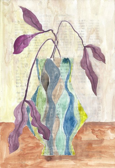 Patterned Vase with Leaves by Annick