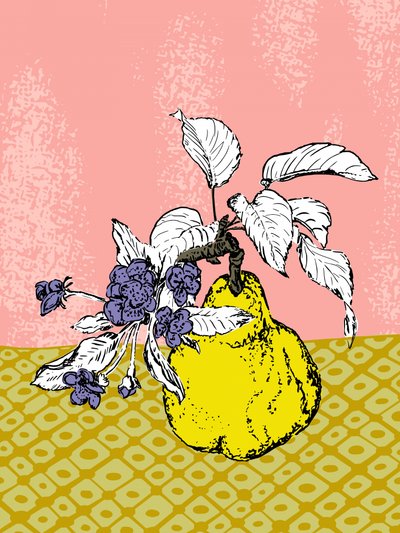 Yellow Pear and Flowers by Annick