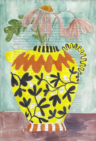 Yellow Vase with Flowers by Annick