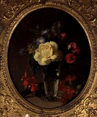 Still Life of a Yellow Rose, Mignonette and Fuchsias by Annie Feray Mutrie