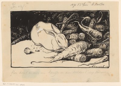 Rabbit Gnawing on a Carrot by Anny Leusink (signed by artist)