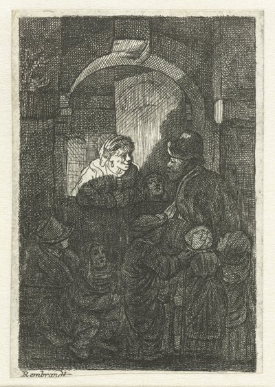 A Hurdy-Gurdy Player Followed by Children at the Door of a House (