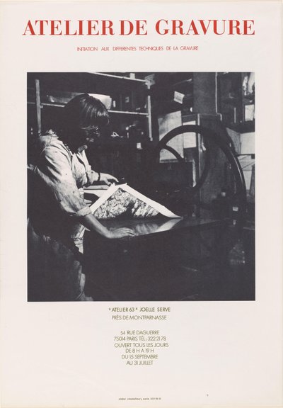 Poster of Printing House Atelier 63 in Paris (title: Atelier de gravure, Atelier 63 Joelle Serve) by Anonymous