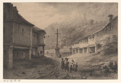 Mountain Village with Monument by Anonymous
