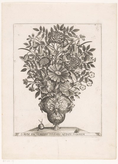 Flowers in Vase with Masks by Anonymous