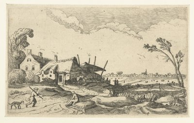 Farm by a Path and View over Fields (Landscapes series) by Anonymous
