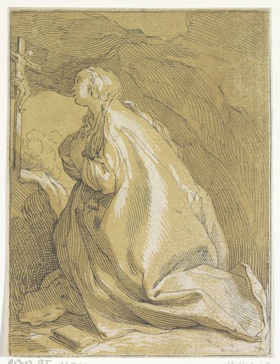 Penitent Mary Magdalene in the Cave Kneeling Before a Crucifix by Anonymous