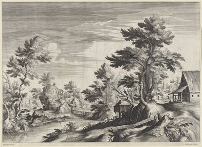 Tree-Rich River Landscape with Some Buildings by Anonymous