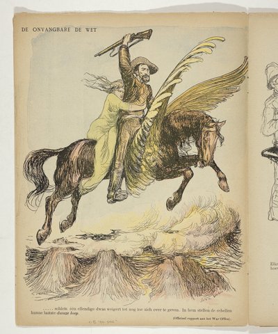 Christian de Wet and Woman Clinging to Him (the Hope of the Boers) on a Winged Horse by Anonymous