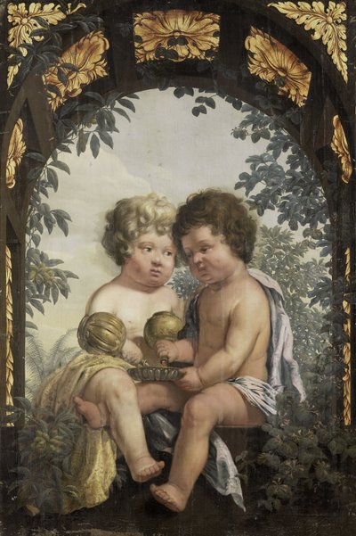 Christian Allegory with Two Children Both Pouring from a Carafe into a Bowl by Anonymous