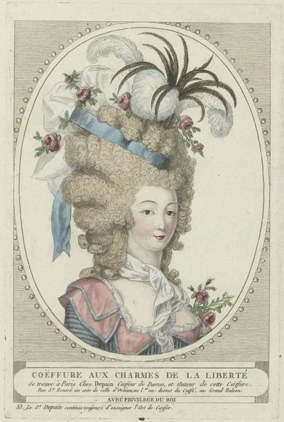 Coiffures, Poufs, Hats and Bonnets: Two Coiffures by the Hairdresser Depain by Anonymous