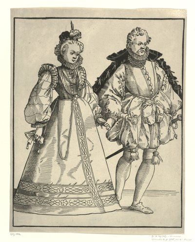 Dancing Nobleman and Woman in German Court Dress by Anonymous