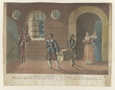 The Book Chest in Which Hugo de Groot is Hidden, Being Carried to the Rowboat at Loevestein Castle, 1621 by Anonymous