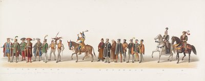 Delft Procession of 1873 (sixth plate), Costumed Procession Held by the Members of the Delft Student Corps on July 8, 1873, Representing: the Entry of Charles of Egmond, Duke of Guelders, Count of Zutphen, into Arnhem in 1492 (series title) by Anonymous