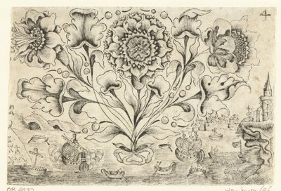 Three Flowers and Four Leaves by Anonymous
