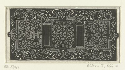 Three Blocks with Moresques, Surrounded by a Border of Moresques and Arabesques (White Moresques on a Black Background series) by Anonymous