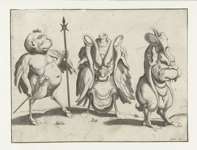 Three Monsters (Grotesque Figures Surrounded by a Frame Line) by Anonymous