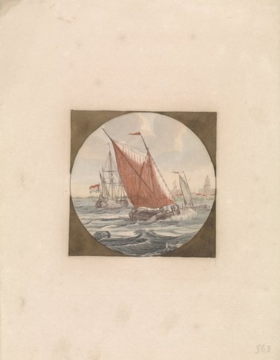 Three Sailing Ships at Sea and a City on the Coast by Anonymous