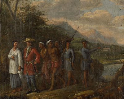 Dutch Merchant with Slaves in East Indies Hills by Anonymous