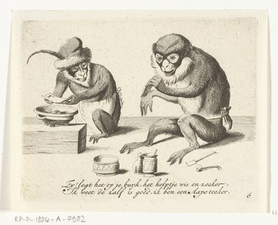 A Monkey Bandaging Another Monkey by Anonymous