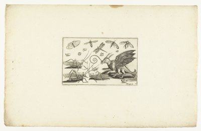 A Fantastic Winged Beast and Grasshoppers Volatilium varii generis (...) (series title) by Anonymous
