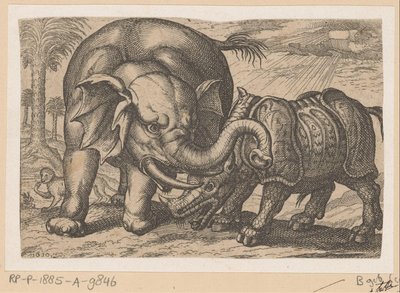 A Rhinoceros Fighting with an Elephant (Fighting Animals) by Anonymous