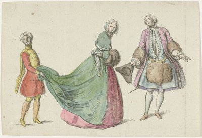 Elegant Man and Woman with Black Page (Modes of February-March 1729, Mercure de France) by Anonymous