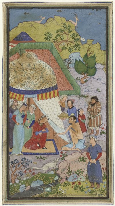 Episode from the Love Story of Laila and Majnun, Majnun Talking to Laila in Front of a Tent by Anonymous
